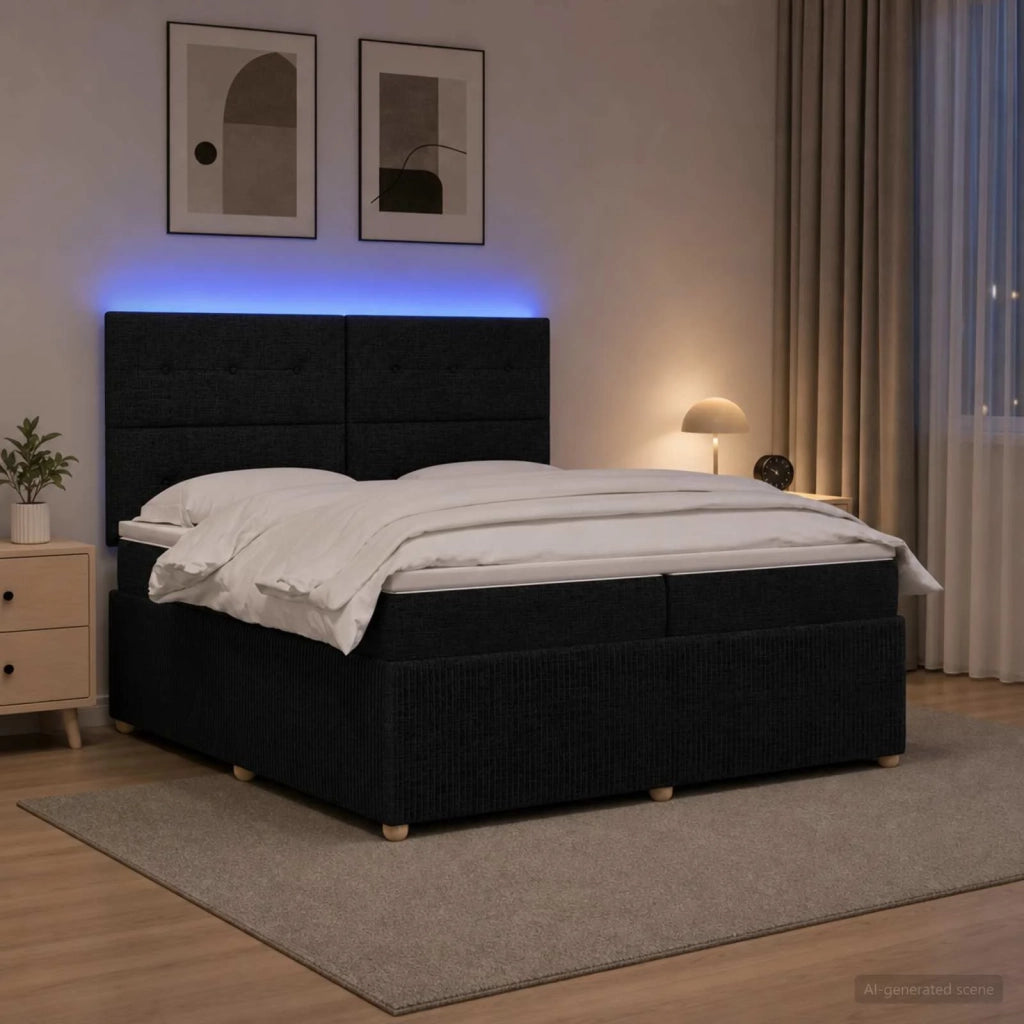 Letto Box Spring LED con Materasso Nero 200 x 200 cm Tessuto 3455939