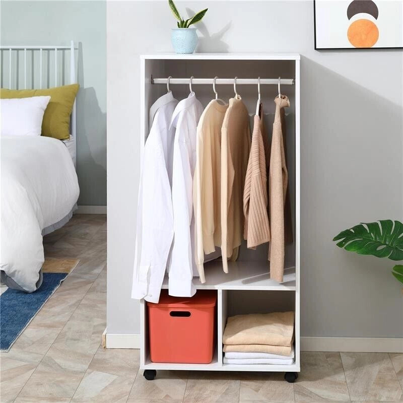 MOBILE APPENDIABITI CON BARRA IN ALLUMINIO E 2 RIPIANI APERTI, IN TRUCIOLATO, 60X40X128 CM, BIANCO