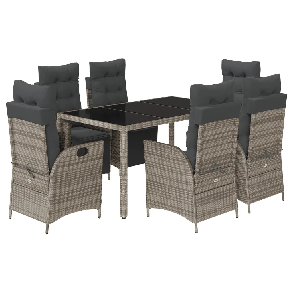 Set da Pranzo da Giardino 7 pz con Cuscini in Polyrattan Grigio