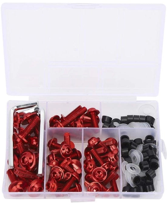 Kit di viti per parafanghi motociclistici 158 pezzi - Set di fissaggio universale - Viti in alluminio - Dadi e spugne - Resistenti allo shock - Inclusi strumenti di fissaggio
