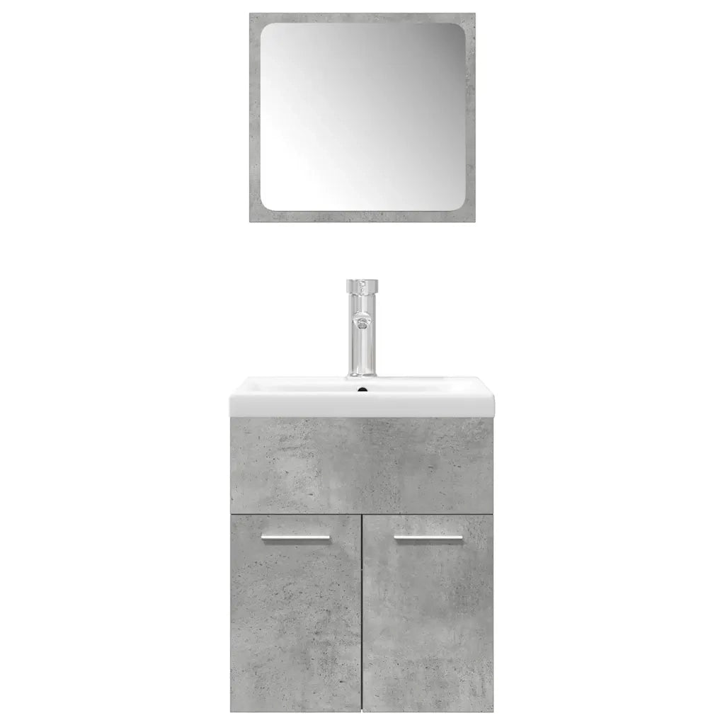 Set Mobili da Bagno 3 pz Grigio Cemento in Legno Multistrato