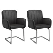 Set di 2 sedie da pranzo con schienale ergonomico e braccioli; gambe in metallo; in similpelle nera