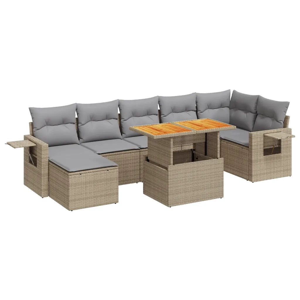 Set Divano da Giardino 8 pz con Cuscini Beige in Polyrattan