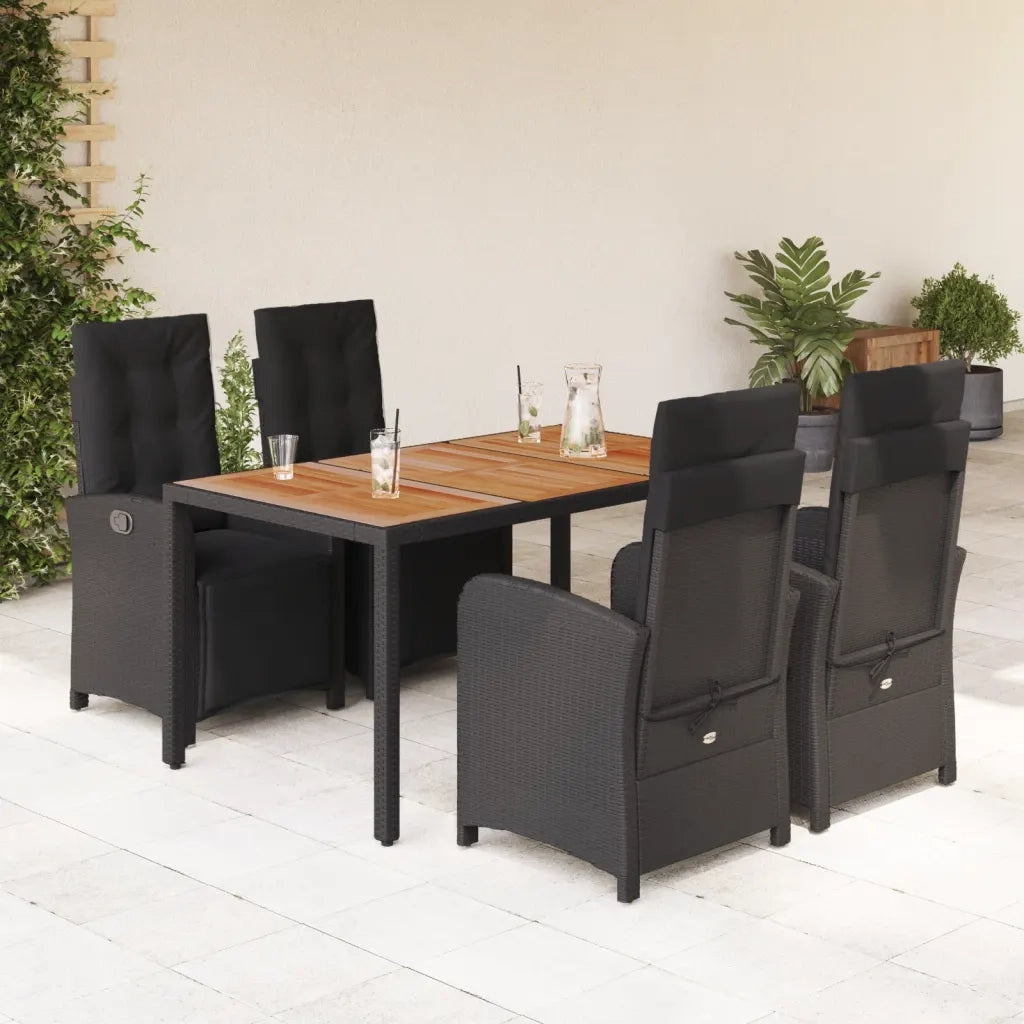 Set da Pranzo da Giardino 5 pz Nero con Cuscini in Polyrattan 3212476