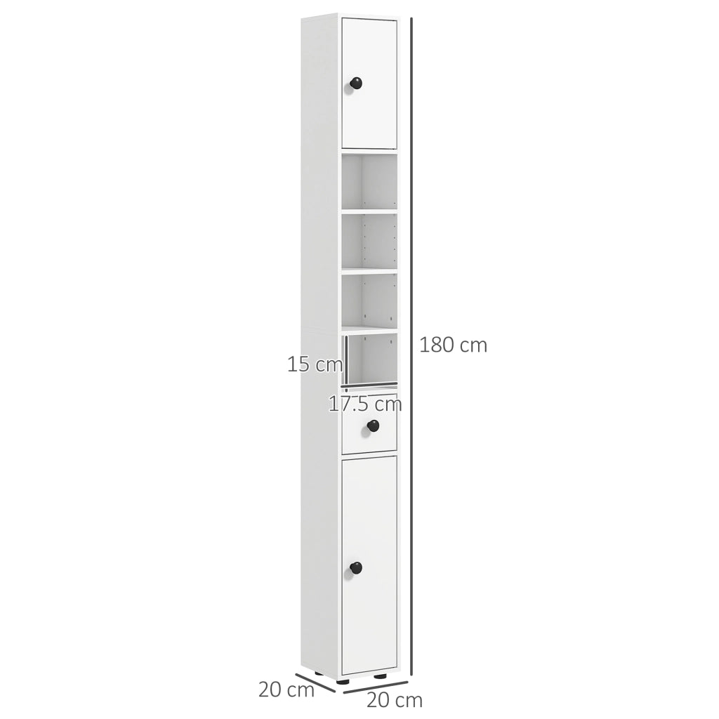 Mobile Bagno Colonna con Cassetto, Armadietti e Ripiani ¨C Minimal ¨C Legno Bianco 20x20x180 cm