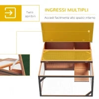 Conigliera da Esterno e Interno in Legno con Casetta per Conigli e Area Aperta Recintata, 125.5x100x49cm, Arancione