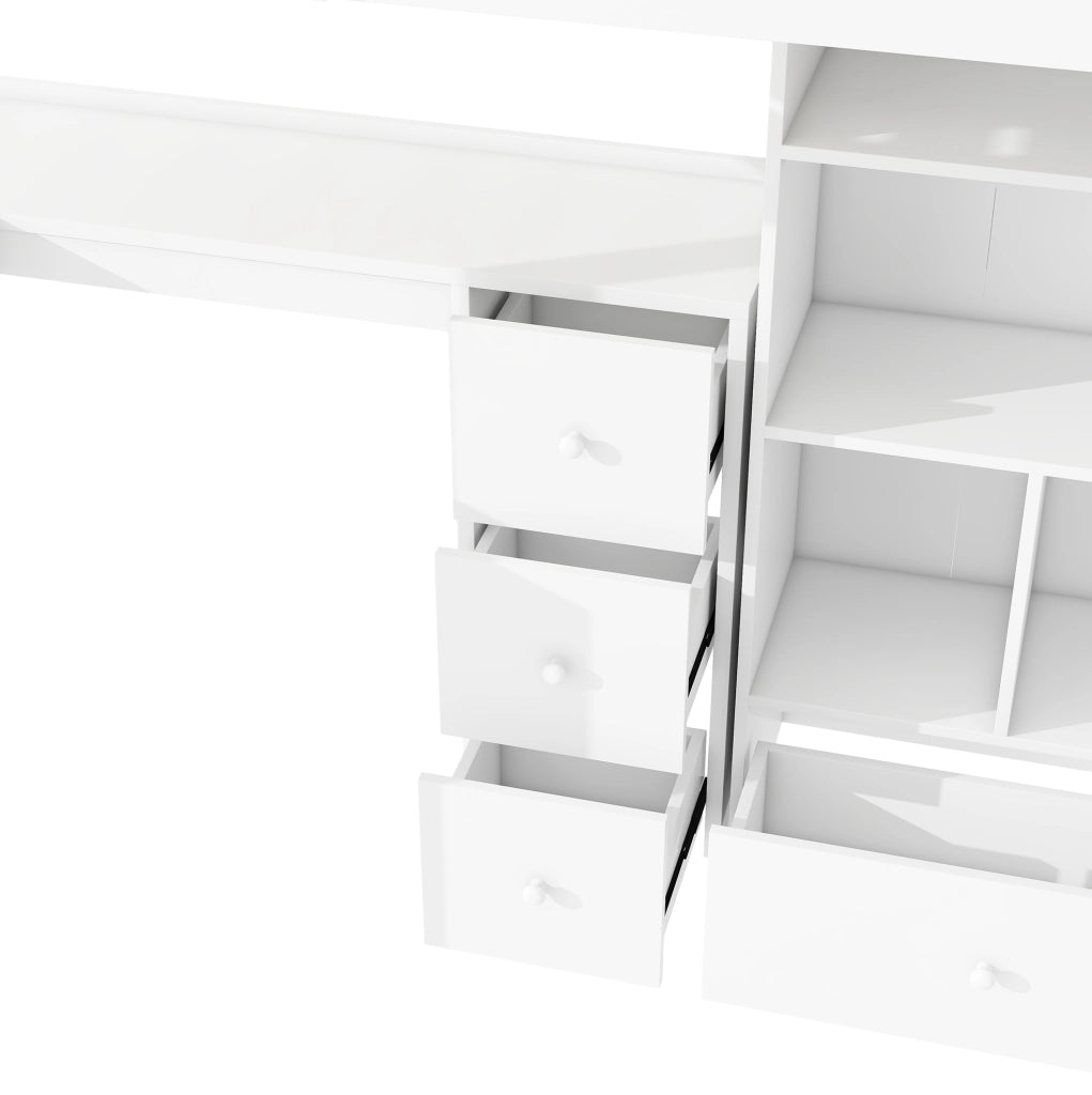 Letto a soppalco 90x200 cm con scrivania, contenitori e scala integrata