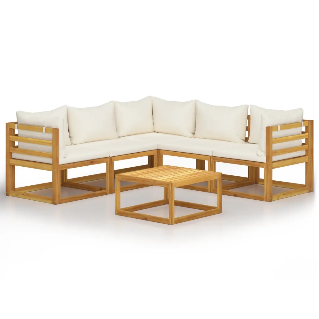 Set Divani da Giardino 6 pz con Cuscini Crema Massello Acacia 3057643