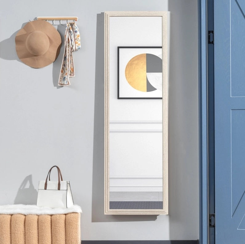Specchio intero 160 x 50 cm con supporto pieghevole in vetro temperato bianco