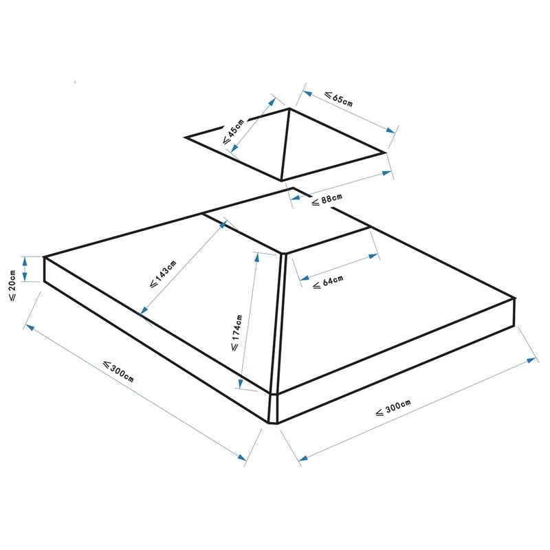 TELO TRASPIRANTE PER GAZEBO CON DOPPIO TETTO 3 X 3 MT IN COLORE CREMA