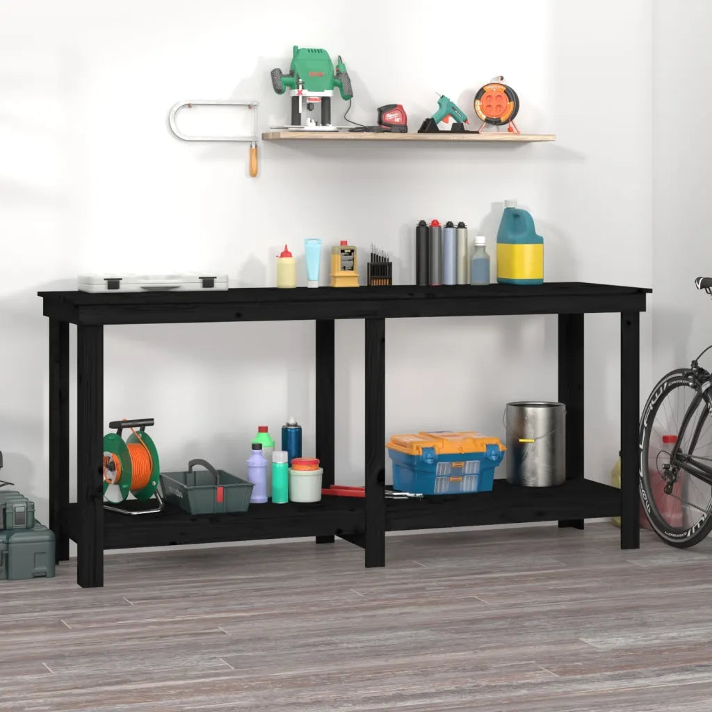 Banco da Lavoro Nero 180x50x80 cm in Legno Massello di Pino 822515