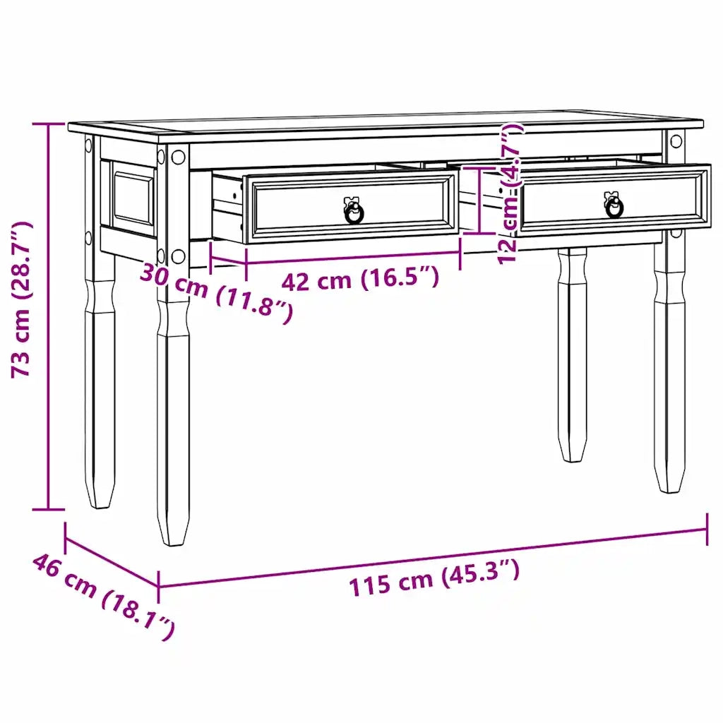 Tavolino Corona Bianco 115 x 46 x 73 cm Pino massello