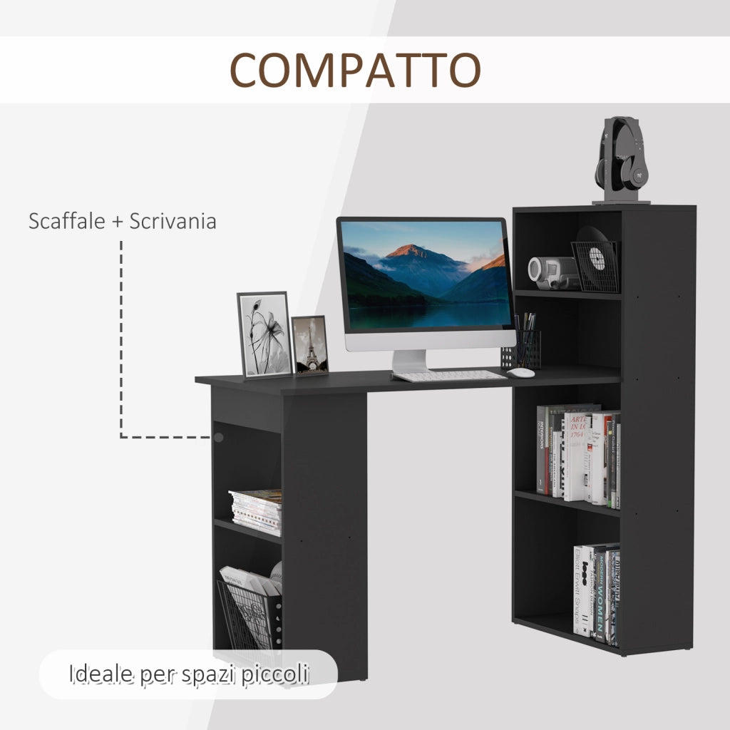 EasyComfort Scrivania PC in Legno con 6 Ripiani Portaoggetti Laterali, 120x55x120 cm, Nero
