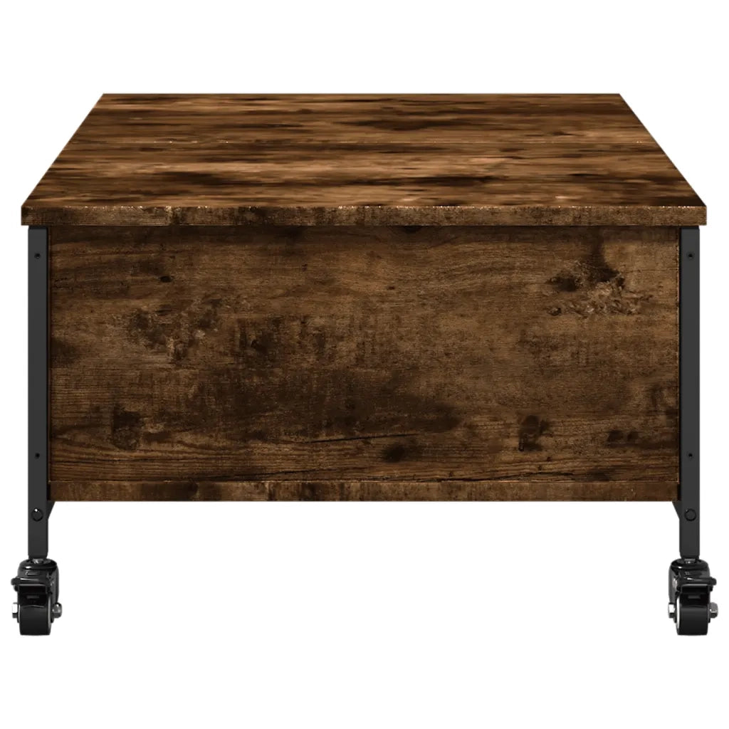 Tavolino con Ruote-Tavolino da soggiorno Rovere Fumo 91x55x34 cm in Legno Multistrato