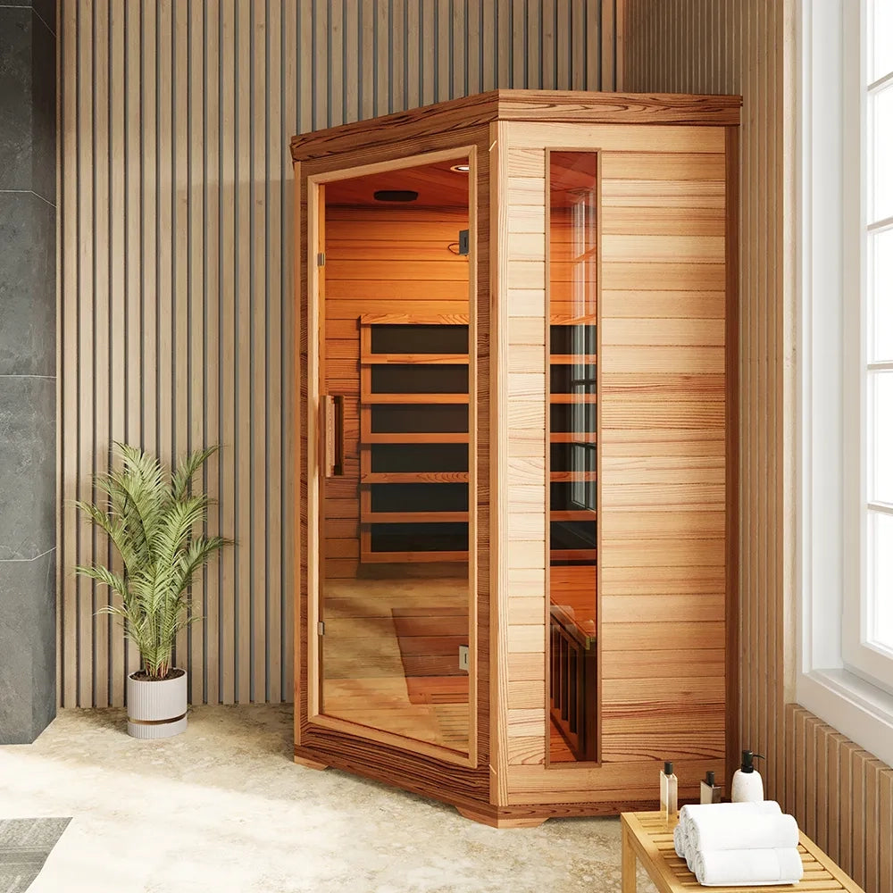 Sauna ad infrarossi 123x123 cm H 198 in legno di cedro con radio integrata | Turku