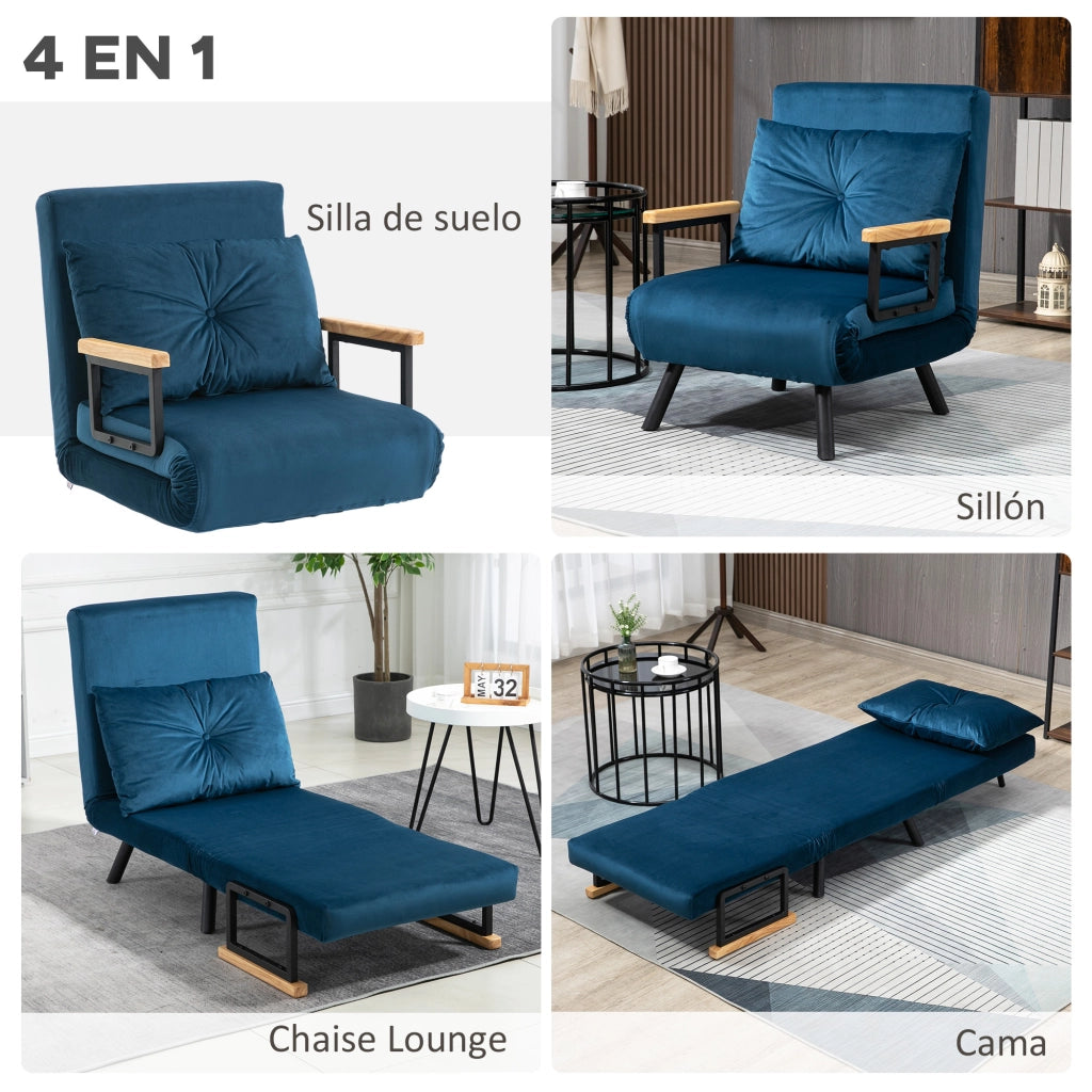 Letto Singolo Pieghevole Convertibile 4 in 1 ¨C zephmum ¨C Blu 63x73x81 cm