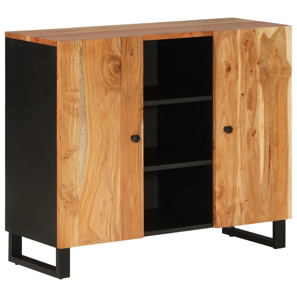 Credenza con 2 Ante-Buffet-Armadio da cucina 90x33x75 cm in Legno Massello di Acacia