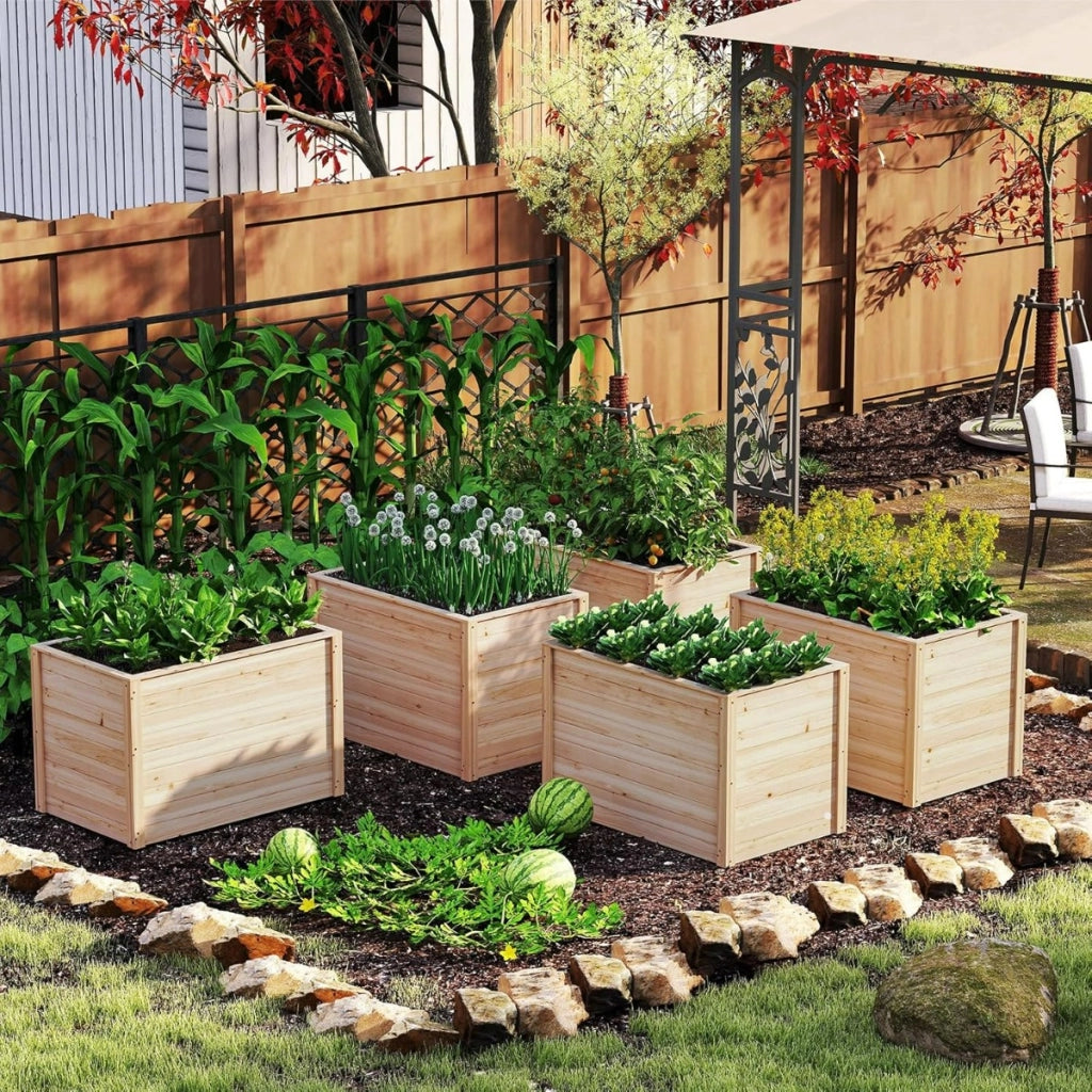 Letto da giardino rialzato in legno, Fioriera elevata con base aperta per piante con radici profonde Naturale-Fioriere