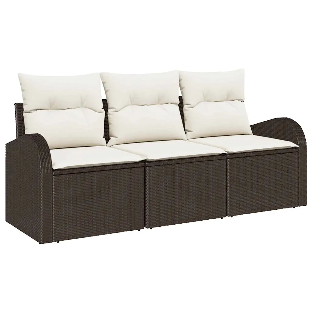 Set Divano da Giardino 3 pz | Set Salotto da Giardino Marrone e bianco Poly Rattan