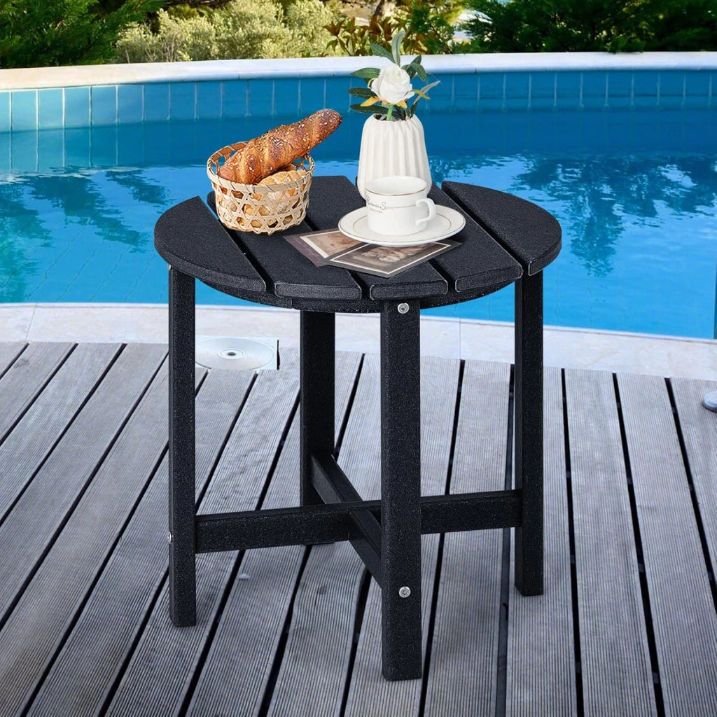 Tavolino da Giardino Rotondo per Esterno, Tavolo Adirondack in HDPE Resistente alle Intemperie, per Interno ed Esterno Patio, Portico, Giardino, Facile Manutenzione (Nero)