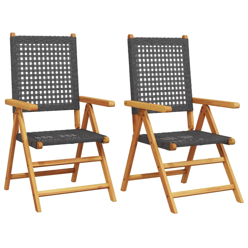 Sedie da Giardino 2 pz Nere Legno Massello Acacia e Polyrattan 367651