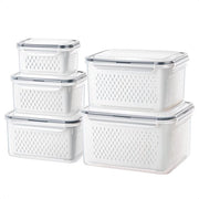 Set di Contenitori di Stoccaggio per Alimenti - Contenitori di Frutta e Verdura con Coperchio e Fusti di Scolamento - Contenitori di Stoccaggio per Alimenti Senza BPA