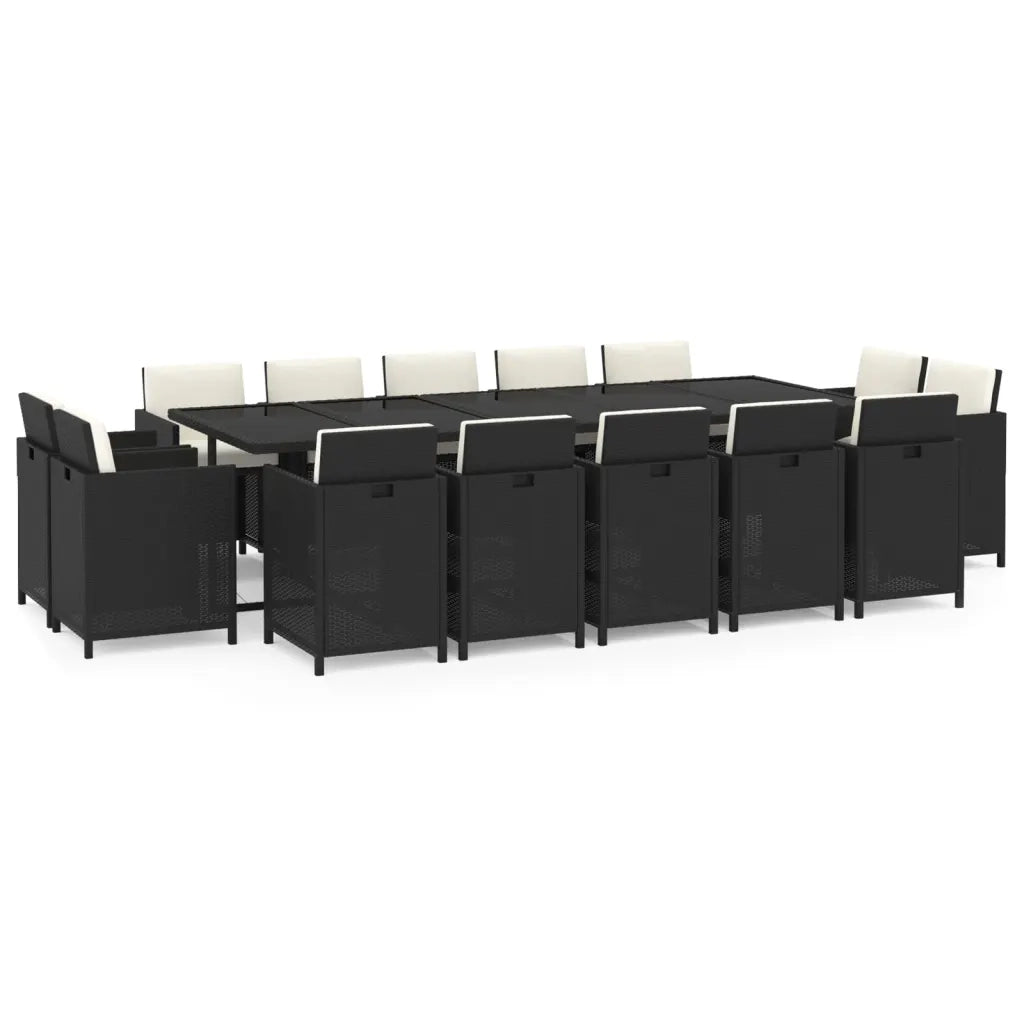 Set Pranzo da Giardino 15 pz con Cuscini in Polyrattan Nero 3095586