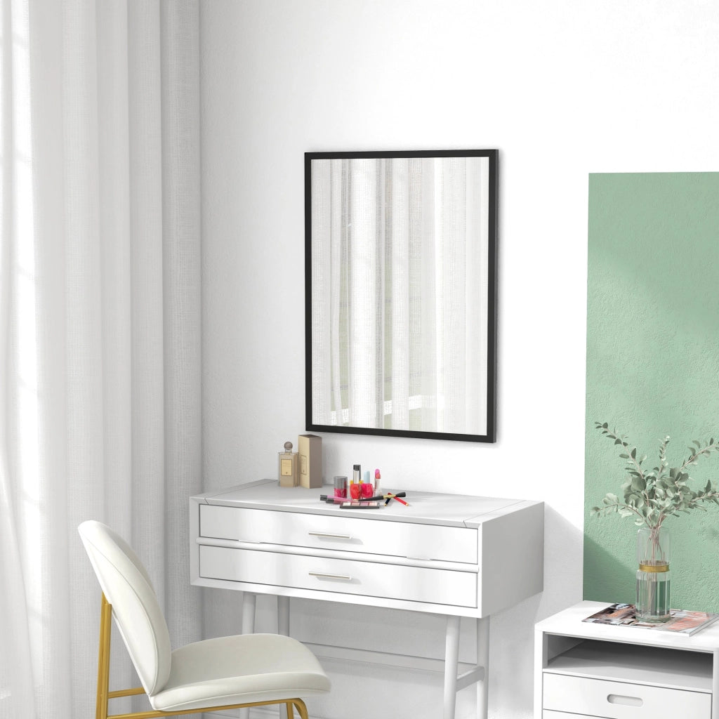 Specchio da Parete Rettangolare con Ganci 60x80 cm in Vetro e MDF Nero