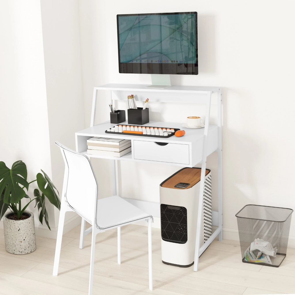 Scrivania Ufficio con Cassetti e Scaffale ¨C Zephmum ¨C Bianco Metallo