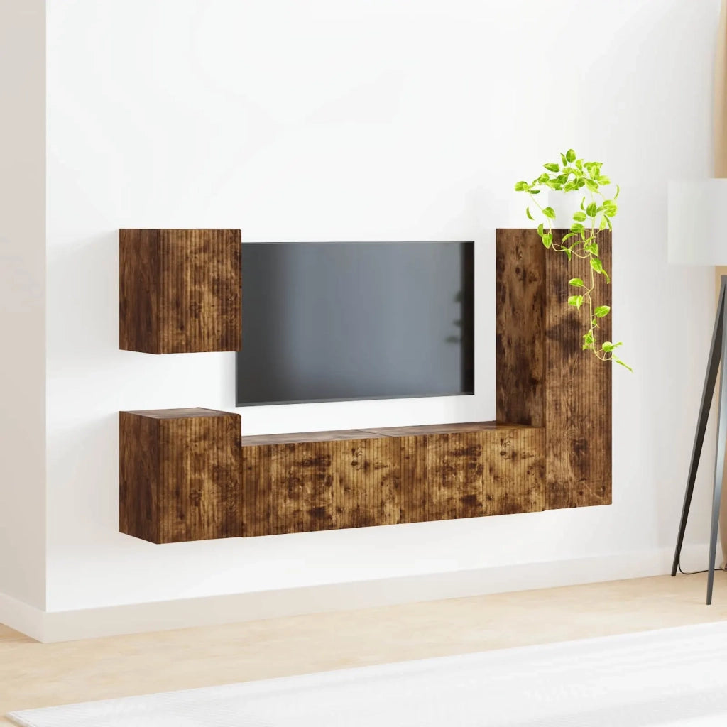 Set mobile TV 4 pz | Armadietto TV | Mobile Porta TV Rovere fum¨¦ Legno multistrato
