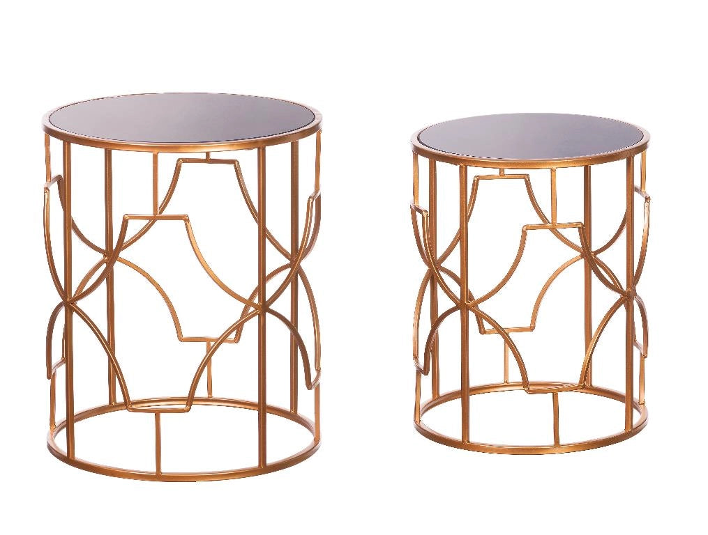 Set 2 Tavolini Decorativi da Interni Struttura in Ferro Ripiani in Vetro