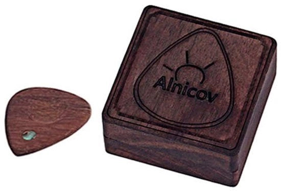 Scatola di conservazione per plettro in legno - Palissandro - Sostenibile - Leggero - Dimensioni 4,05 x 4,05 x 2,05 cm - Plettro per chitarra