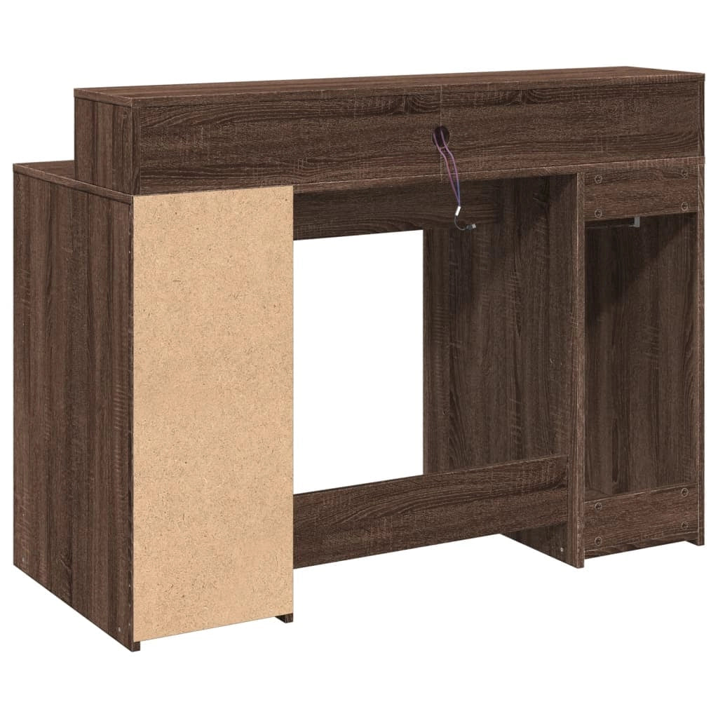 Scrivania tavolo postazione di lavoro mobile per computer studio e luci a LED legno ingegnerizzato di rovere marrone 02_0023795