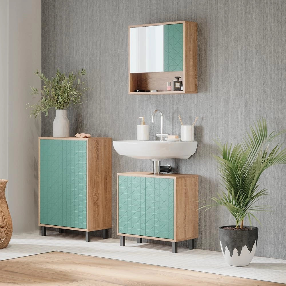Mobiletto bagno Agasta, Verde menta, 56.2 x 83.2 cm, combinabile con i mobili Agasta per riporre oggetti in bagno