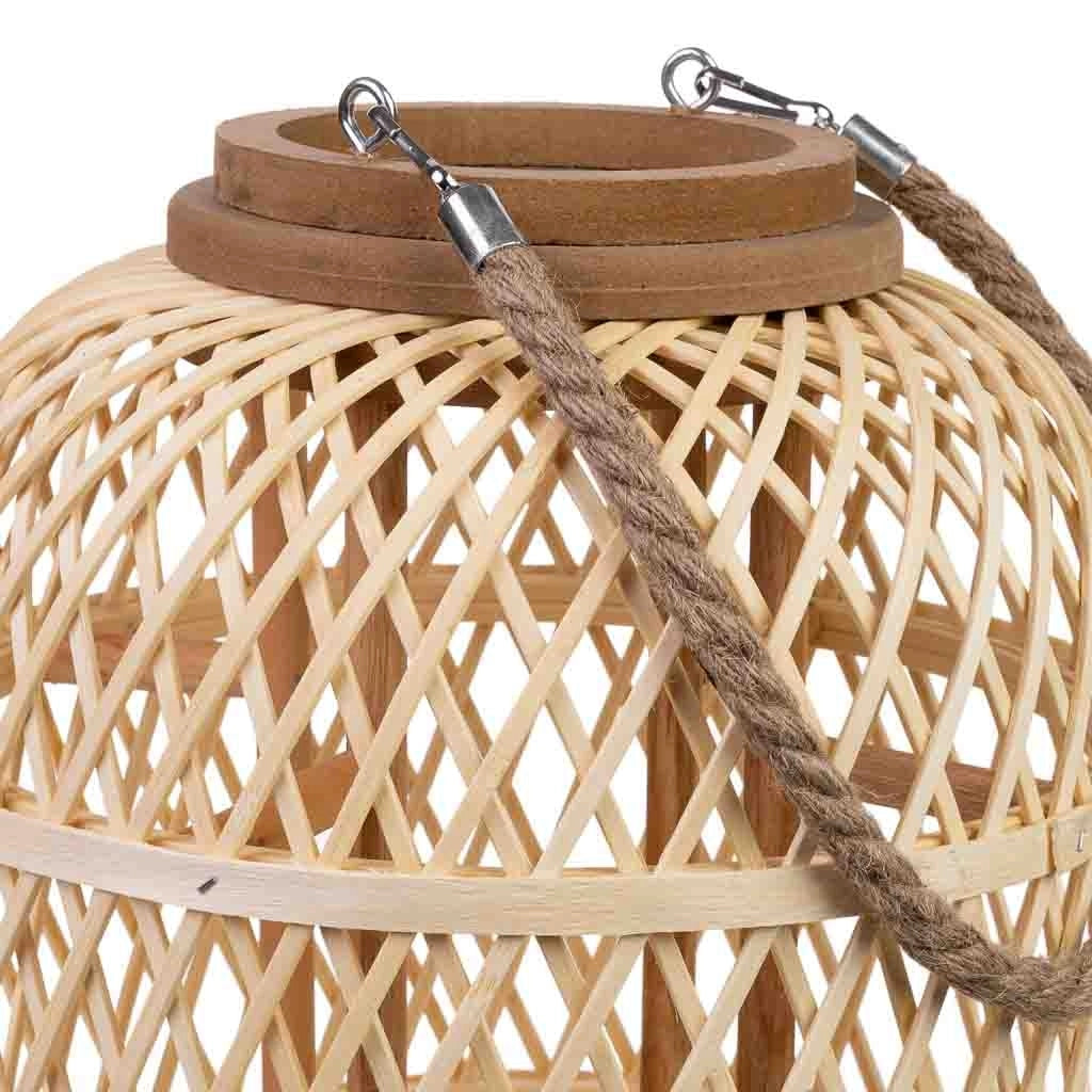 Lanterna in bambù e legno con manico in corda e candela a batteria D27,5x39,5h cm