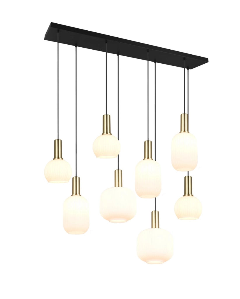 Lampadario Trio Diva nero opaco 8xE27 vetro bianco