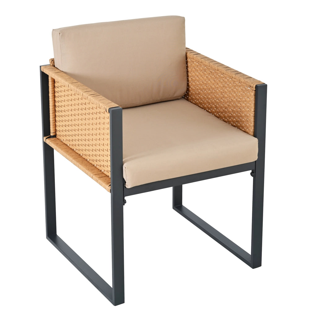 Set da pranzo da giardino con tavolo e 6 sedie in rattan PE con vetro temperato e cuscini sfoderabili