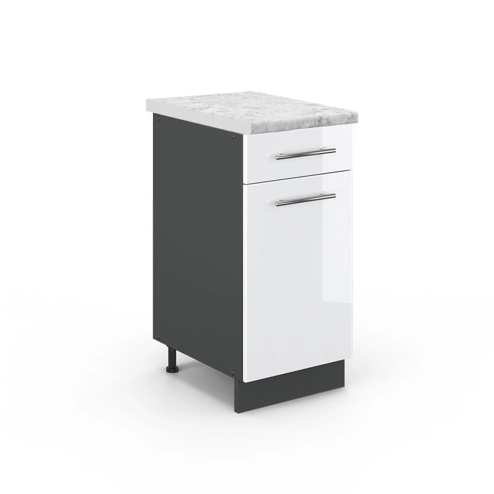 Mobiletto base per cucina Fame-Line Bianco lucido/Antracite 40 cm, PL Marmo Vicco