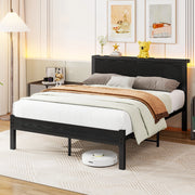 Letto matrimoniale 140 ¡Á 200 cm con testiera e spazio contenitore in MDF e metallo nero