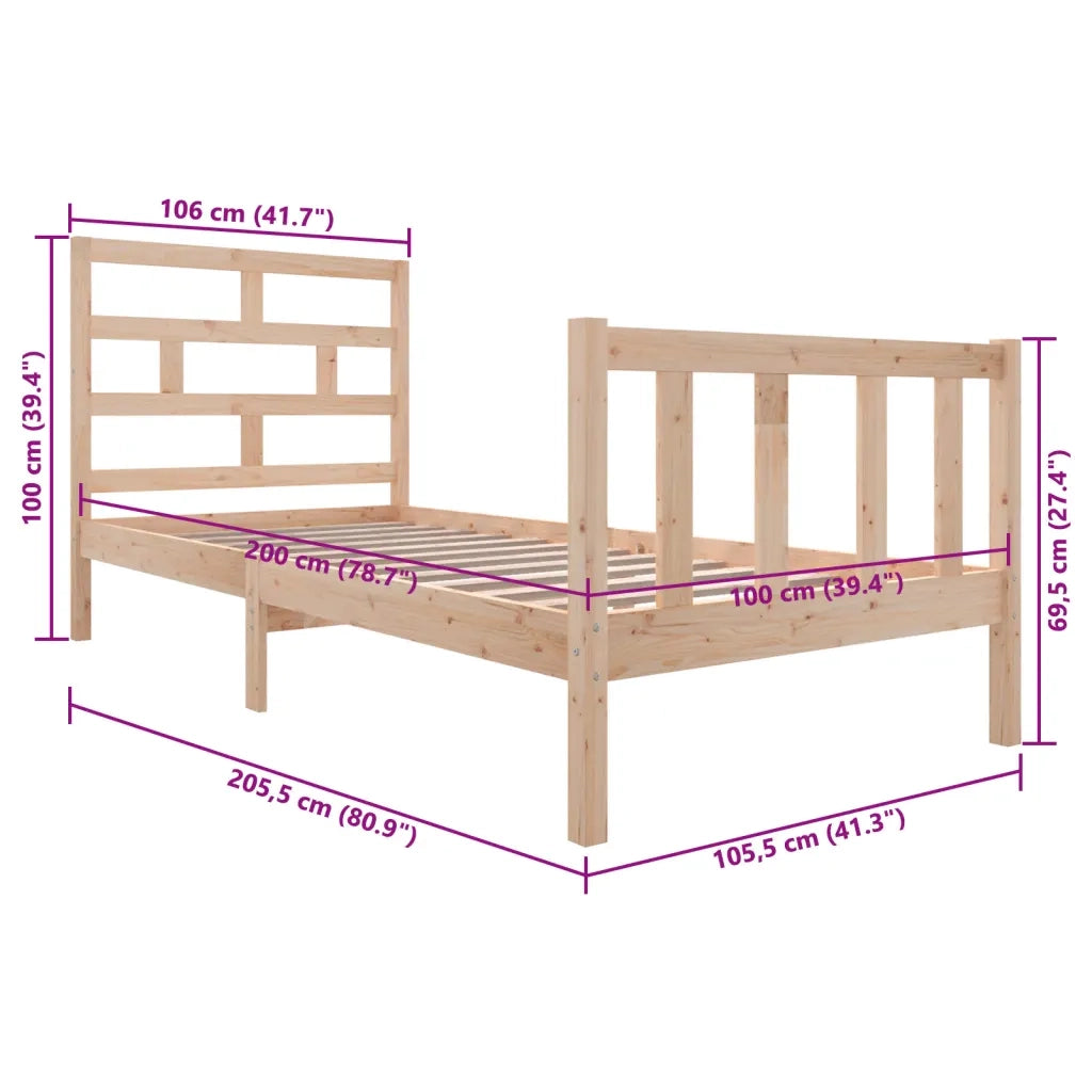 Giroletto-Struttura Letto in Legno Massello di Pino 100x200 cm 943074