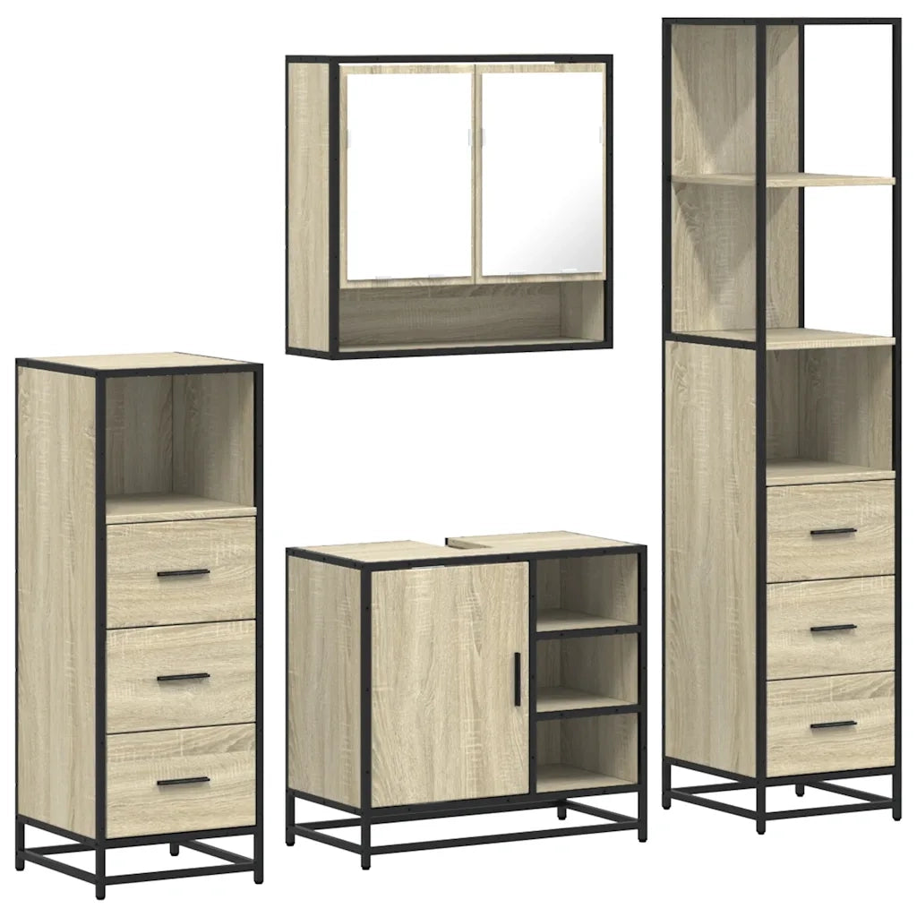 Set Mobili da Bagno 4 pz Rovere Sonoma in Legno Multistrato