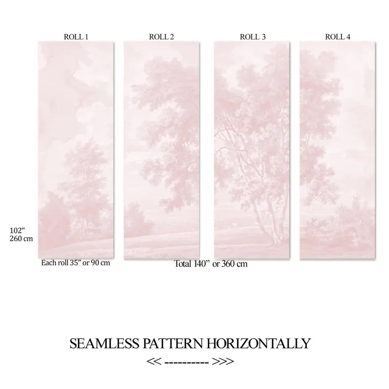 Carta da Parati Paesaggio Rosa 360x260cm 9 mq