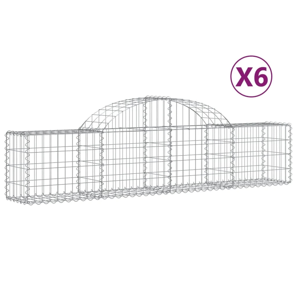 Cestini gabbioni recinzione a gabbia muro di contenimento ad arco 6 pezzi 200 x 30 x 40/60 cm ferro zincato argento 02_0040990