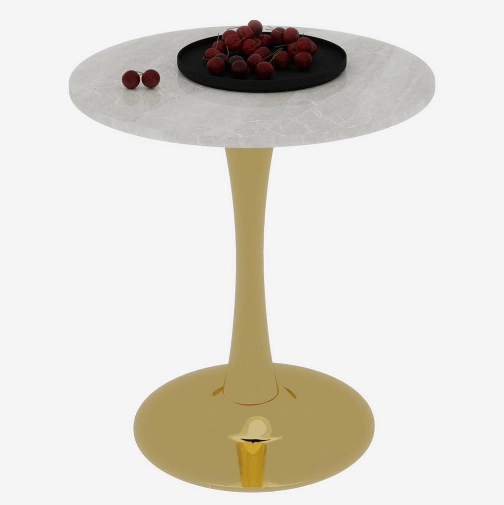 Tavolino rotondo moderno 77;5 x 77;5 cm in marmo artificiale; oro e bianco