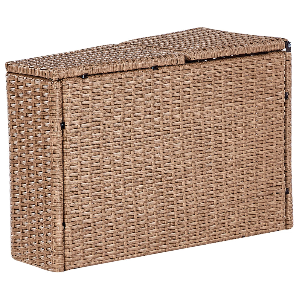 Set divano ad angolo da giardino beige sabbia finto rattan a forma di U 9 posti cuscini bianchi curvi con tavolo set di conversazione