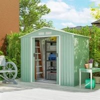 Casetta da Giardino in Lamiera di Acciaio con Porte Scorrevoli, 213x130x185cm, Verde Chiaro