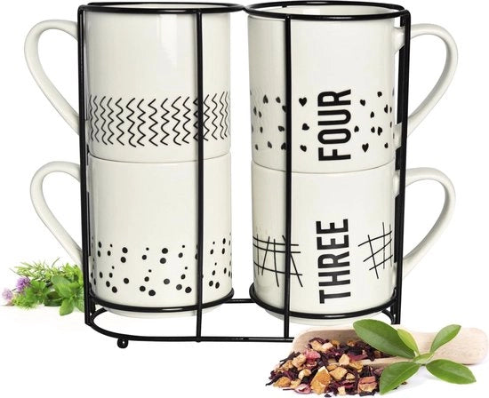 Set di 4 tazze da caffè in porcellana 300 ml con supporto metallico - tazze da caffè mokke