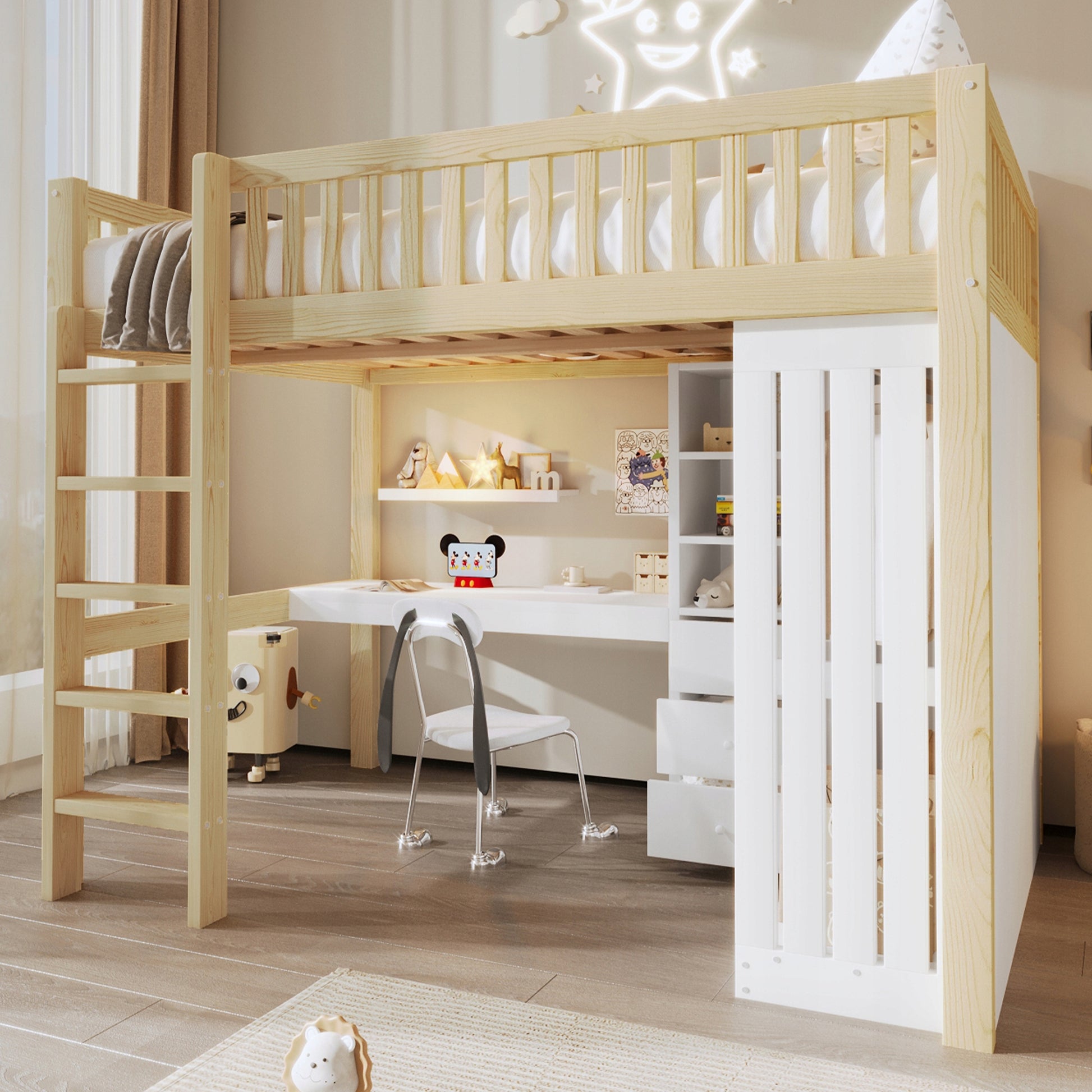 Letto a castello con scrivania e armadio - Xylo - 140x200 cm con cassetti