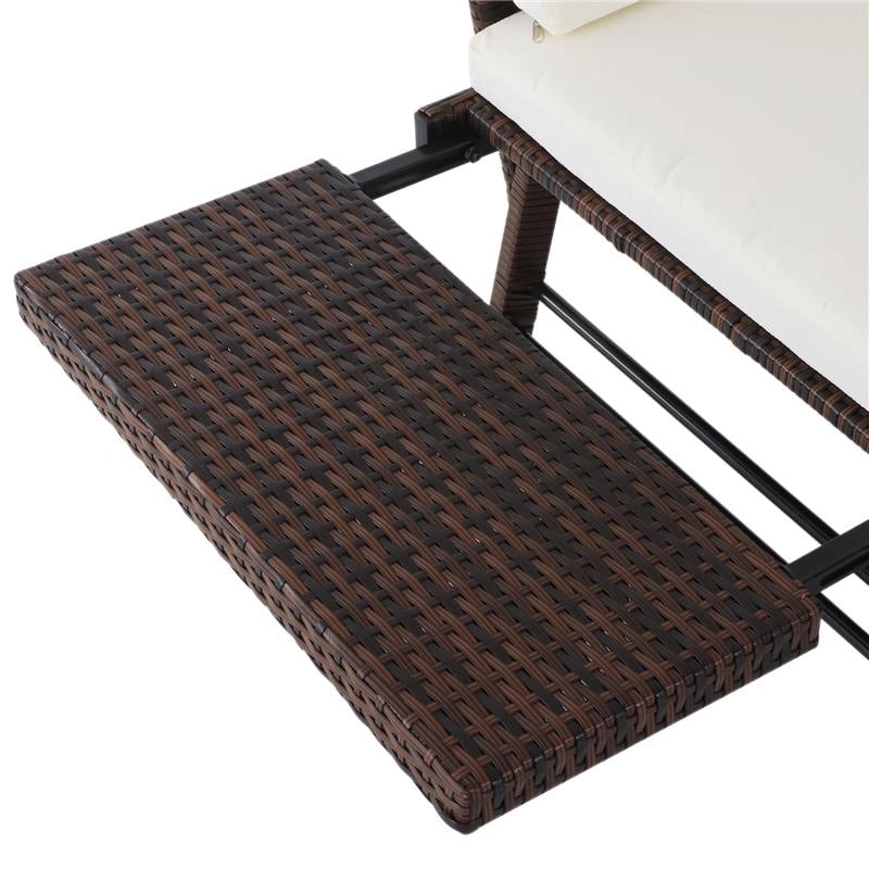 DIVANO DA GIARDINO 2 POSTI TRASFORMABILE IN LETTINO IN RATTAN BIANCO 129X66X67CM
