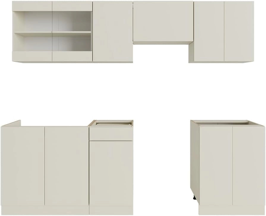 Mobile da cucina R-Line, Beige, 240 cm, PL Rovere, con moduli posizionabili variabilmente e piedini regolabili in altezza